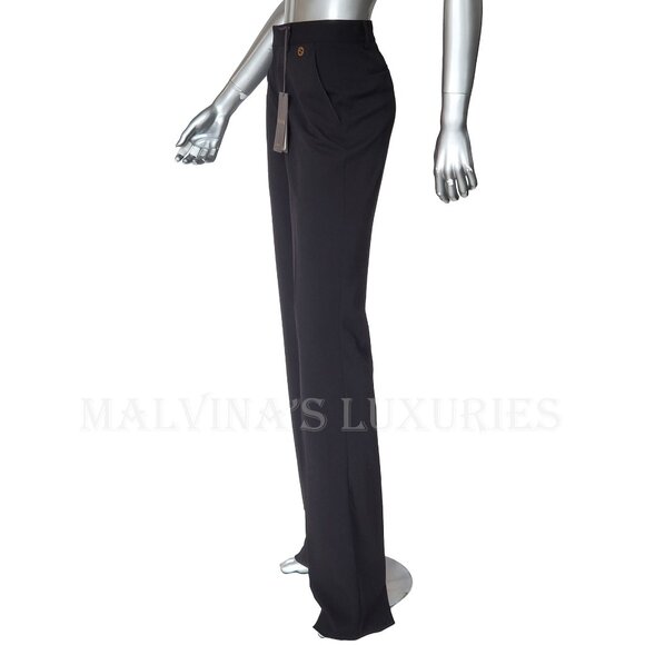 GUCCI PANTS BLACK STRETCH WOOL TROUSERS w LOGO DETAIL sz IT 44 US 8 - Picture 4 of 13